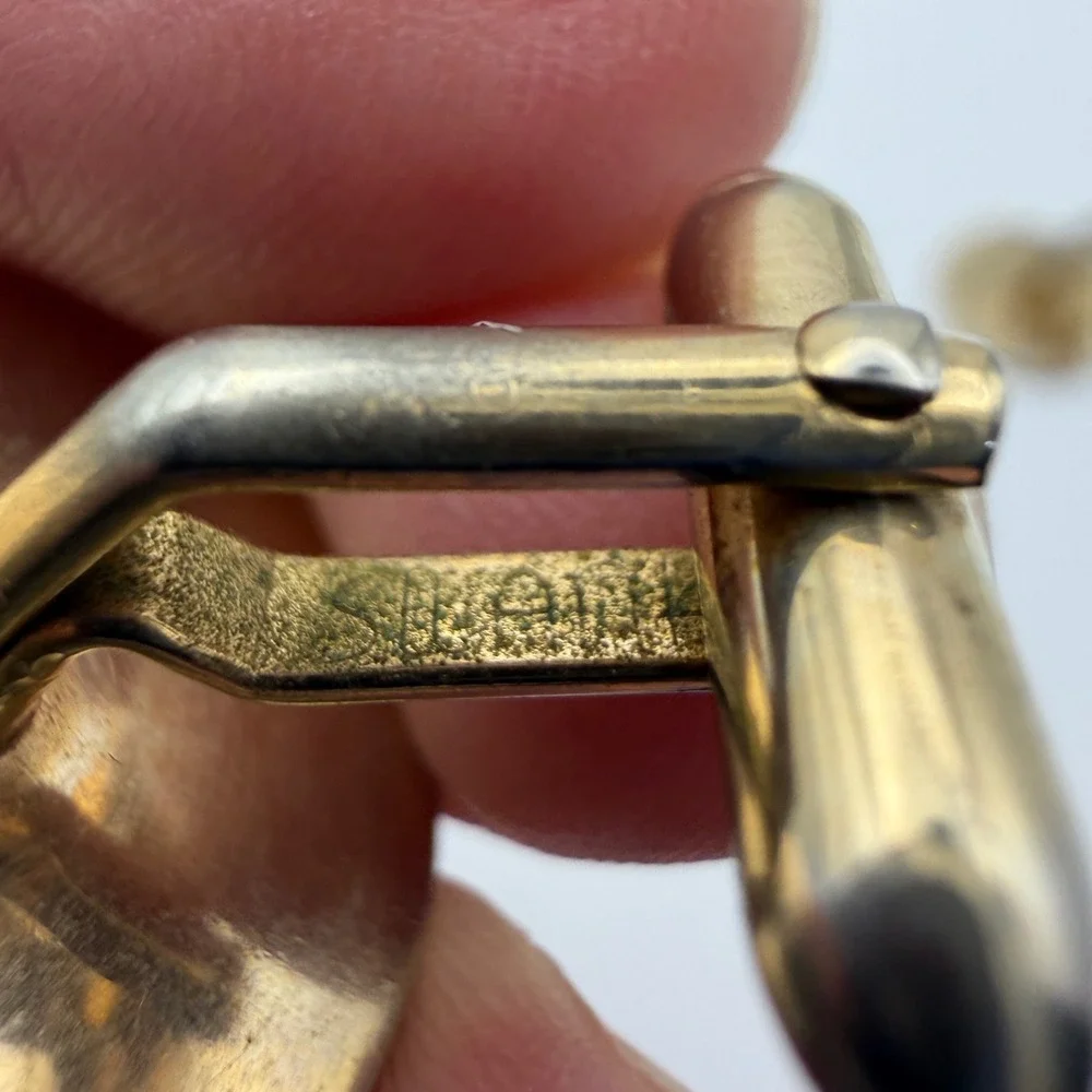 Swank Circular Cufflinks Mens Gold Tone Vintage Notched Border Mid Century